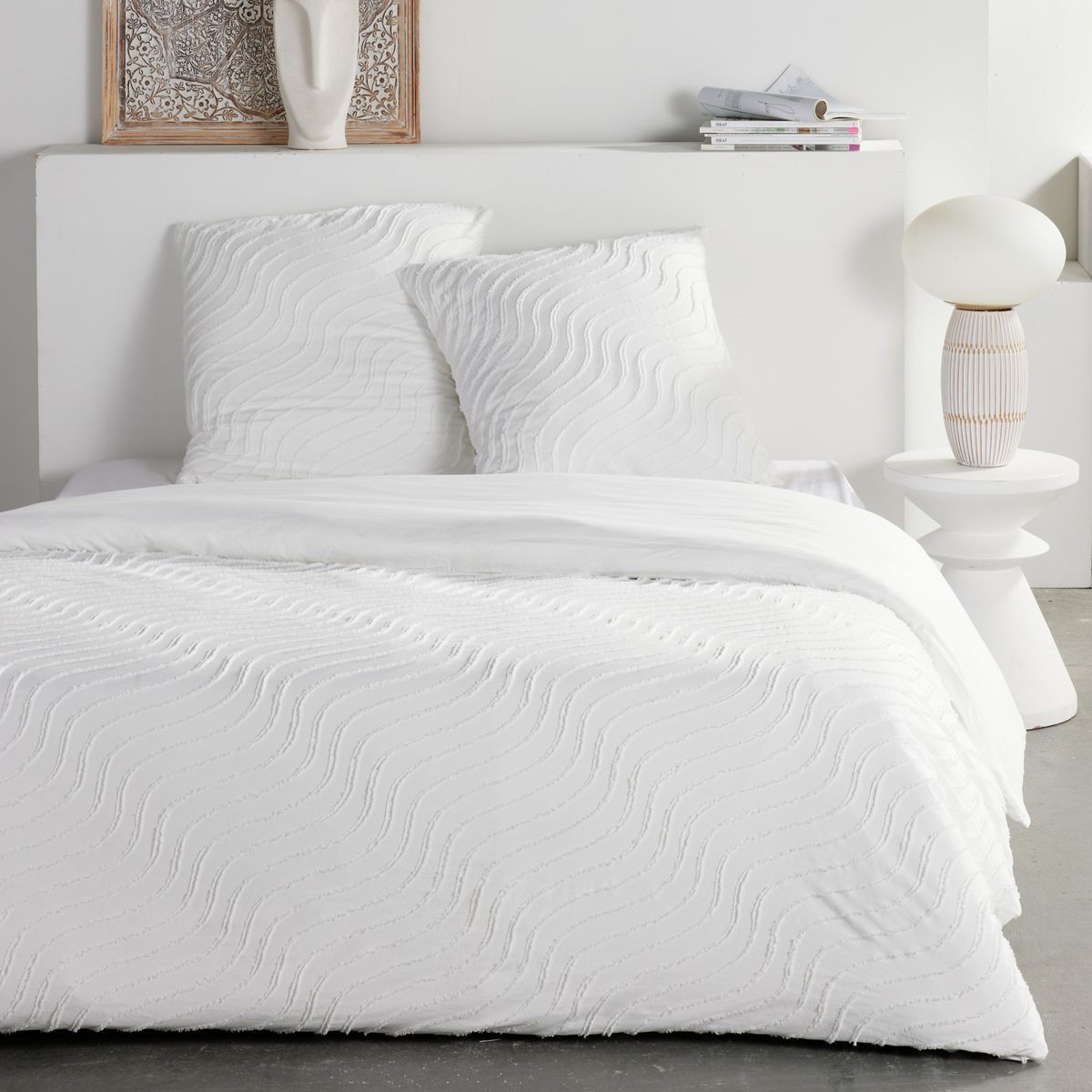 Parure de lit - TODAY - Essential - 2 personnes - 220 x 240 cm - Effet tufté vague blanc