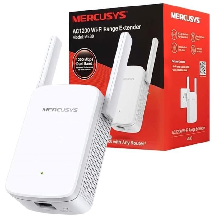 Répéteur WiFi Puissant AC1200 Mbps – Mercusys ME30 – 1 Port Ethernet – Compatible avec toutes les box
