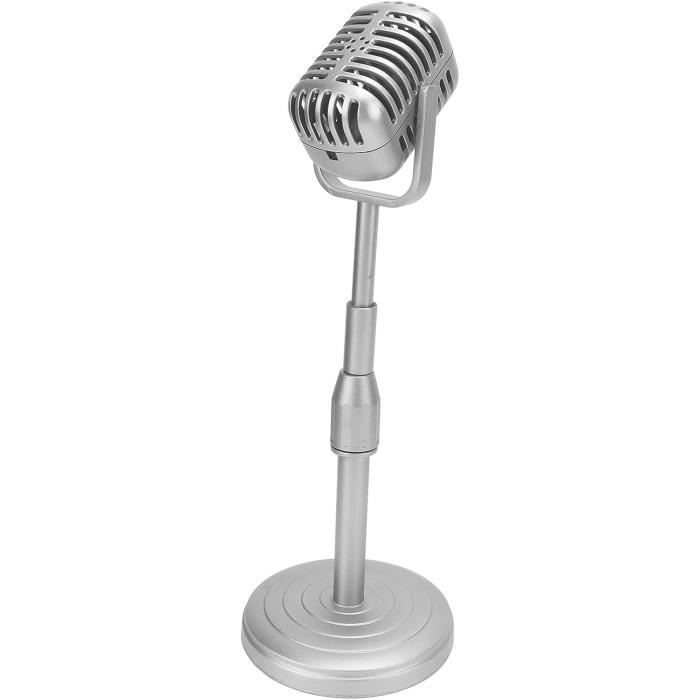 Microphone Vintage Micro Plastique Rétro Classique Argent - Accessoire Costume Karaoké Vintage Réaliste
