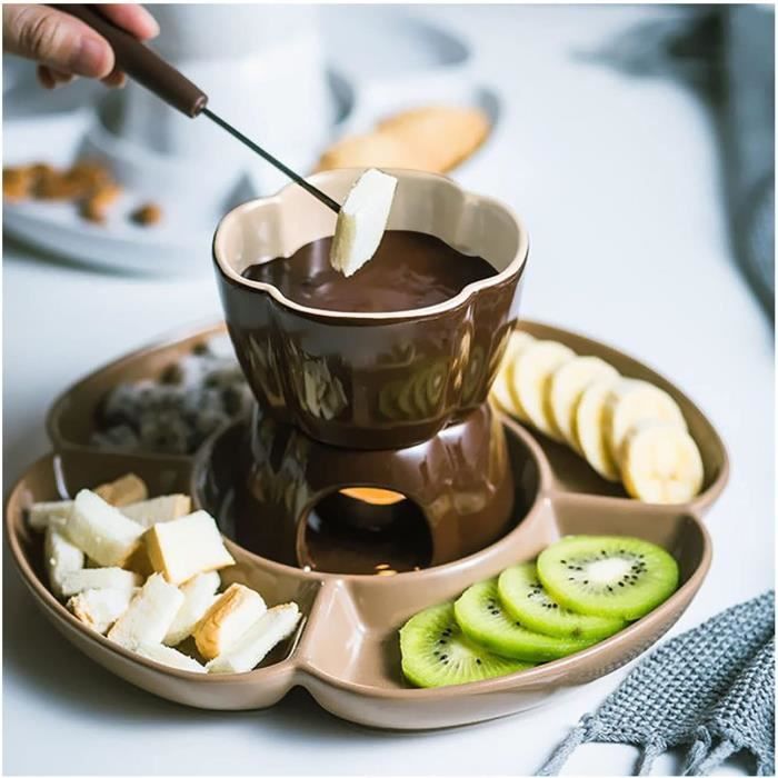 Service à Fondue au Chocolat avec Pot en céramique et fourchettes en