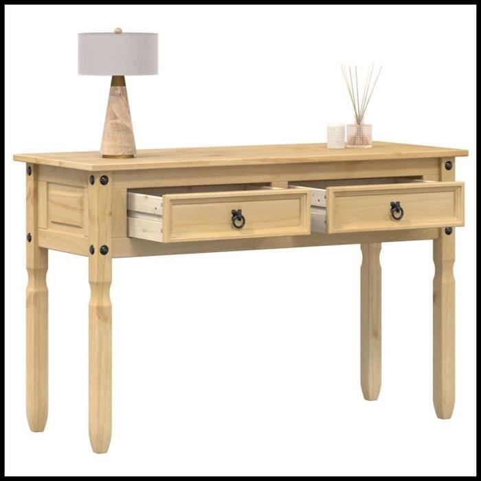 Table console - V BESTLIFE - Corona - Bois de pin massif - 2 tiroirs - 2 portes - 115x46x73 cm