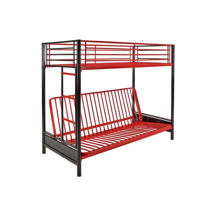 Lit mezzanine 90 x 190 cm - Avec banquette convertible - Métal - Noir et rouge - MODULO V