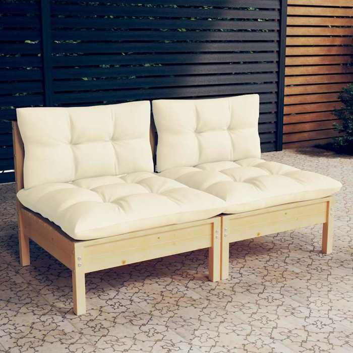 VidaXL Canapé 2 places Jardin Crème Pin