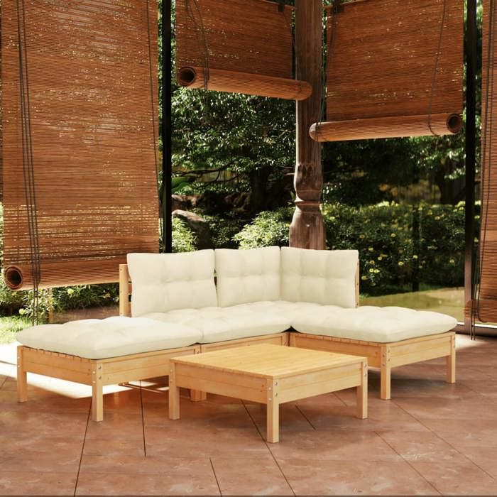 vidaXL Bois de Pin Massif Salon de Jardin 5 pcs avec Coussins Mobilier de Patio Meubles d'Extérieur Mobilier de Jardin 3096292