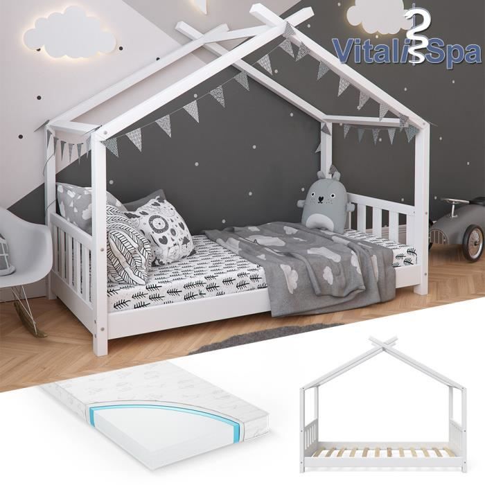 Lit pour enfant VITALISPA, lit cabane DESIGN 80 x 160, barrière, enfants,  bois, cabane, lit cabane - Cdiscount Maison