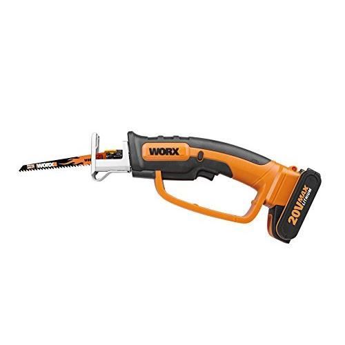 WORX Scie Sabre sans Fil 20V WG894E Jusqu'à 60mm dans le Bois Course de 16mm Multimatériaux Coupe le Bois et 'Acier Compacte et Légère Avec 1 Batterie 2Ah Chargeur et 3 Lames