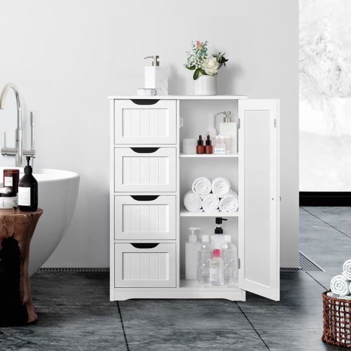 Meuble de Salle de Bain - YAHEETECH - Blanc - Armoire de Rangement avec Tiroirs et Etagère Réglable Meuble de Salle de Bain - YAHEETECH - Blanc - Armoire de Rangement avec Tiroirs et Etagère Réglable