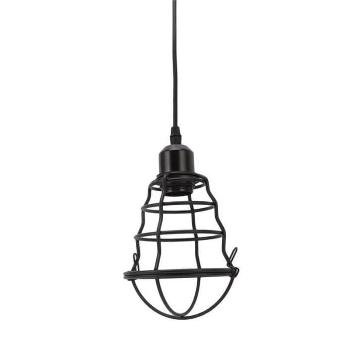 Plafonnier Lustre Suspension Rétro Industriel 60cm - Cage Métal Corde Chanvre Vintage Loft