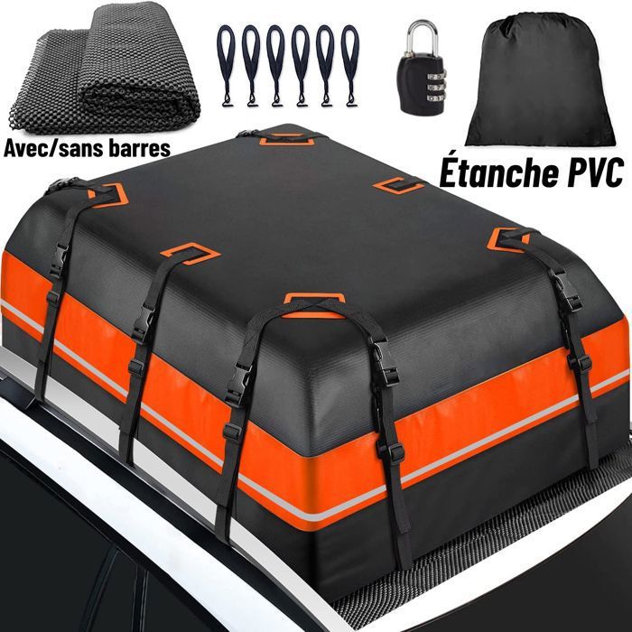 Coffre de Toit - Sac de Toit Voiture Étanche 610 L 900D PVC 130*104*45 cm avec 10 Sangles 6 Crochets de Porte et Tapis Antidérapant