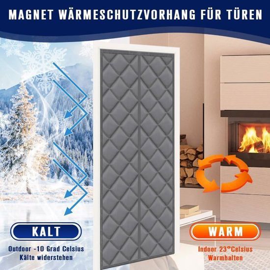 Rideau De Porte Magnétique Isolant - Coupe-Vent Et Anti-Froid - 80x210 Cm - Gris - Pour Balcon, Salon - 3