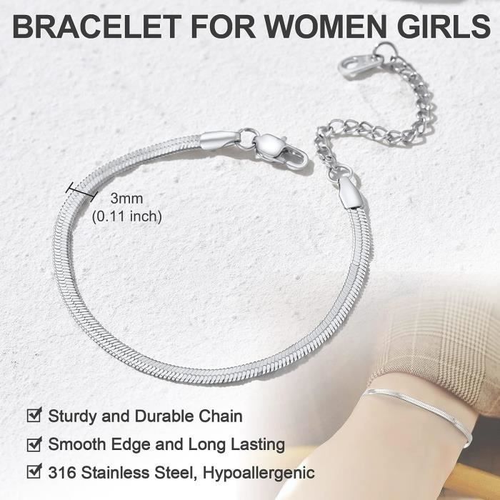 Bracelet femme en argent 3,3mm serpent plat