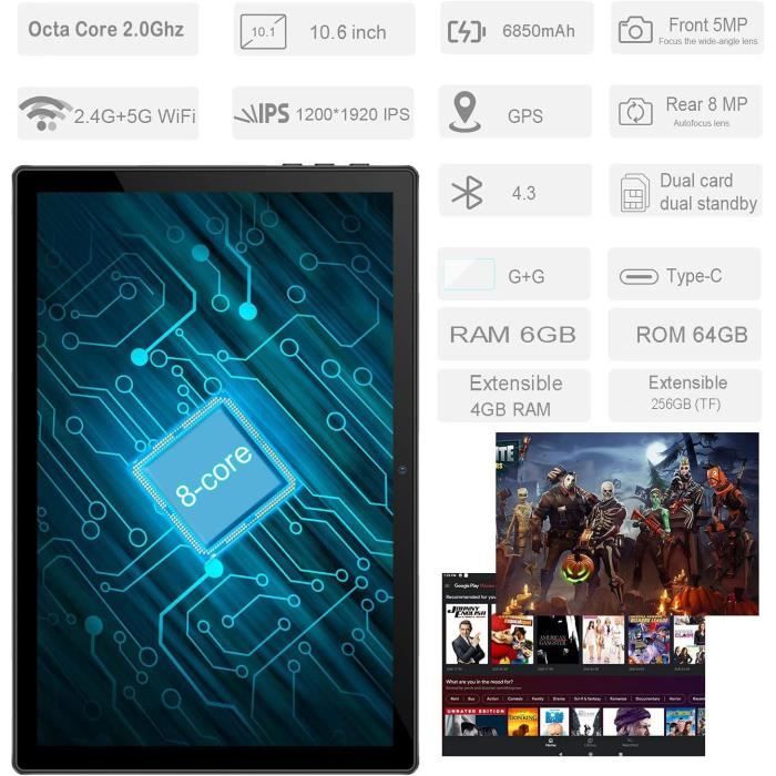 256GB Tablette Tactile 10.6 pouces 4G - 5G WiFi- 64Go / 256GB Tablette-Android  11.0-Google play-Tape C-Ordinateur 2 En 1-NETFILX - Cdiscount Informatique