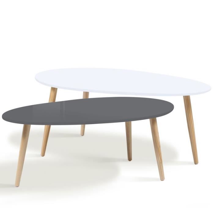Table De Salon Basse Lot 2 Tables Basses Gigognes Gaia - Style Scandinave Gris Et Jaune - MDF Et Bois Tables Salon Design