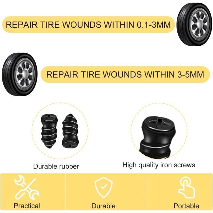 50pcs Vis pour Pneus, Clous Pneus Voiture Noir Tire Repair Nails Vis de  Réparation de Pneu avec Tournevis en Acier In(25 s + 25 l) - Cdiscount Auto