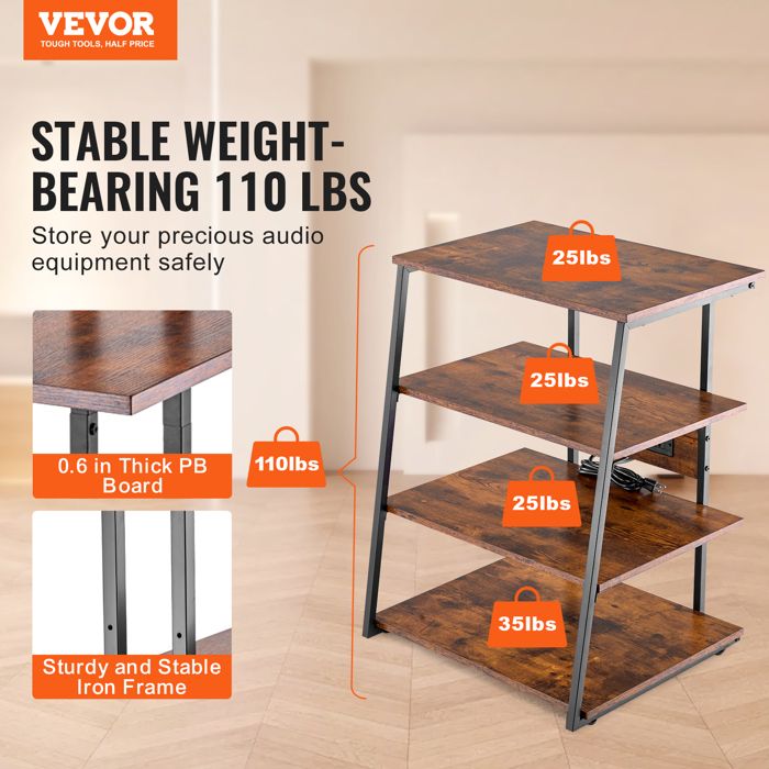 Meuble Audio Hi-Fi En Bambou Avec Roulettes Easnuroz - 3/4/5 étages (80x38x88cm 3 étages) - Pour Ampli, DAC, équipement Home Cinéma - 7