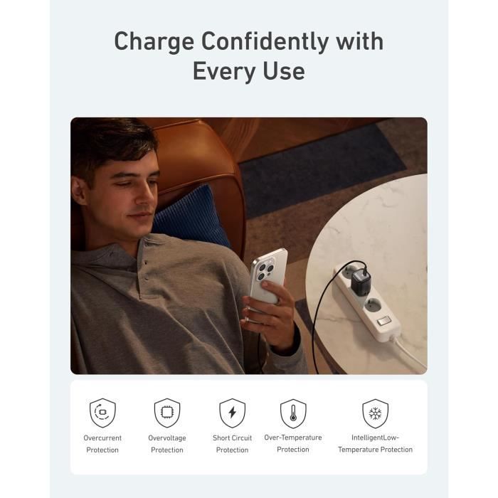 Chargeur USB-C GaN 30W Sonero - Charge Rapide, Détection Automatique, Blanc, Compact Pour Voyage