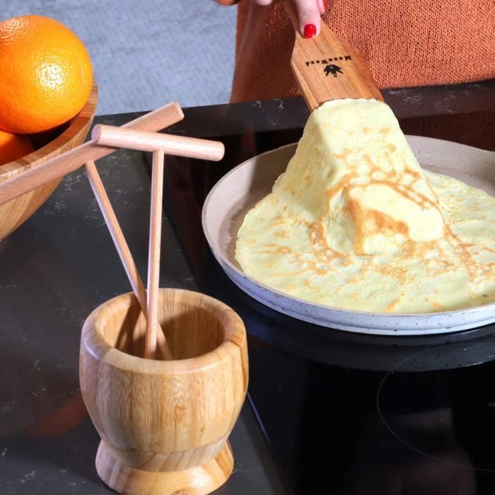 2 Crêpes En Bois Spatule En Crepiere Râteau, Kit à Crepes Bois En Forme