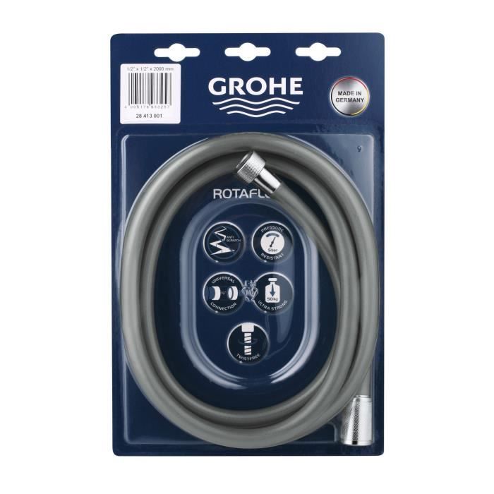 GROHE Flexible de Douche Rotaflex 28413001, Chrome, 2000 mm - Cdiscount  Bricolage