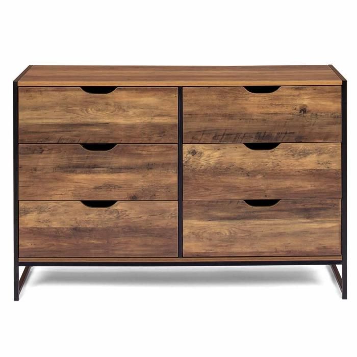 Commode 6 Tiroirs Boston Style Industriel - 115 Cm De Long, Bois Et Métal Noir | Rangement Spacieux Pour Chambre, Dressing - 4