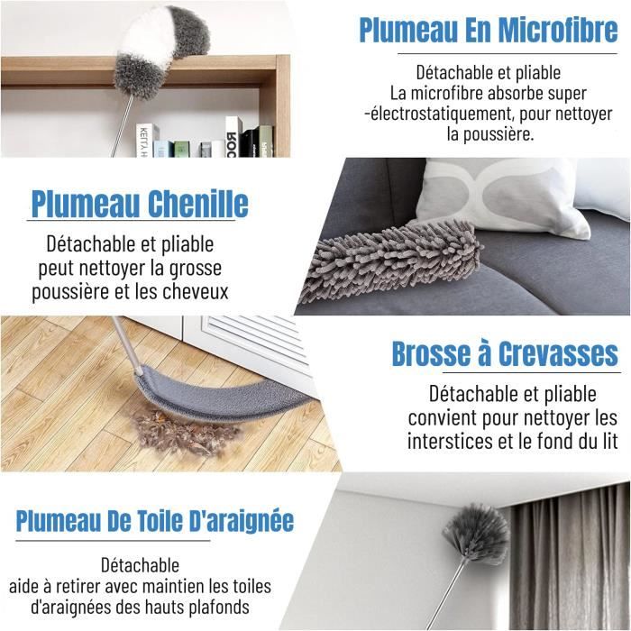 Plumeau Telescopique Kit 10 Plumeaux Télescopiques - Longueur 25-250cm - Nettoyage Multi-surfaces Balai Télescopique