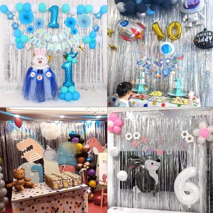 8 Rideaux à Paillettes Argent 1x2 M - Décoration Fête, Mariage, Noël - Adhésif Inclus