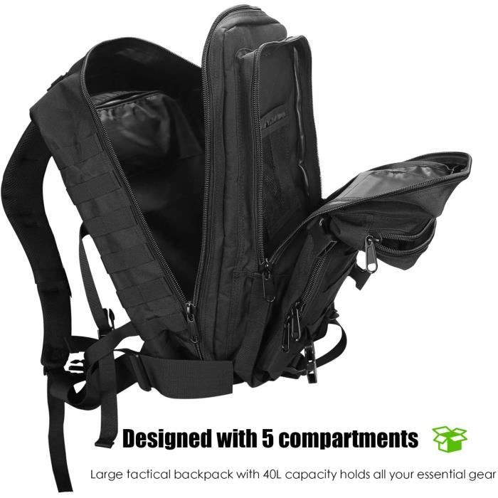 Sac à Dos Tactique G-raphy 40L – Imperméable, 6 Poches, Système MOLLE, Pour Randonnée, Camping Ou Survie