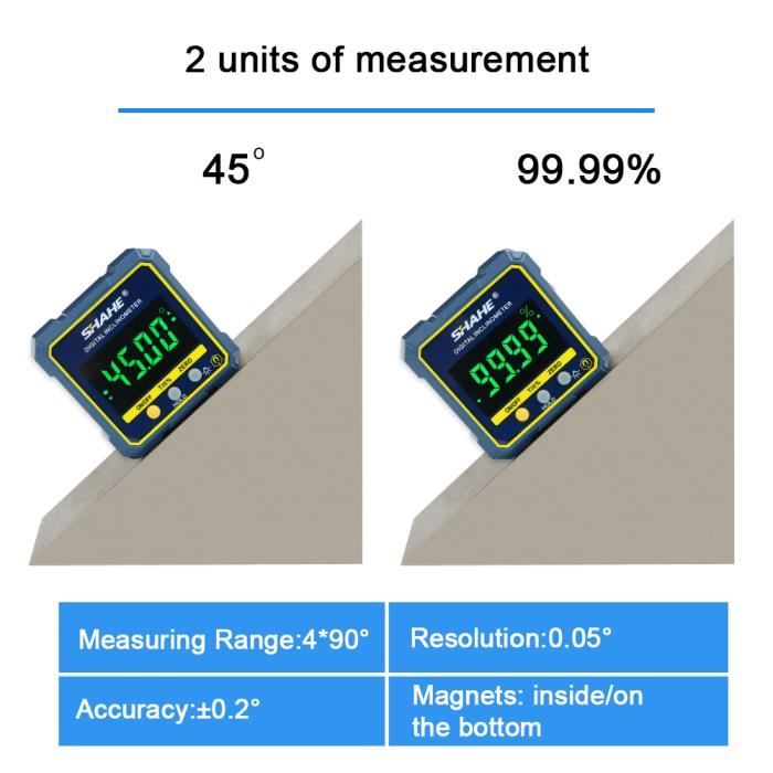 Bleu - Inclinomètre Numérique Avec Base Magnétique, Jauge D'angle De Niveau  Numérique 360 ° Mini Mesure Incli - Cdiscount Bricolage