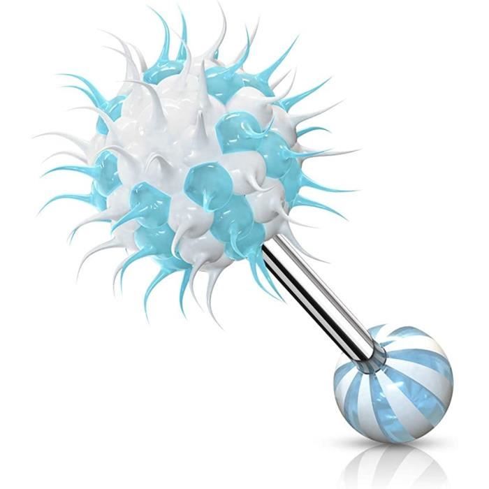 Piercing Langue Silicone Virus Boule Noir & Blanc - Barre Acier Chirurgical 316L 1.6x16mm