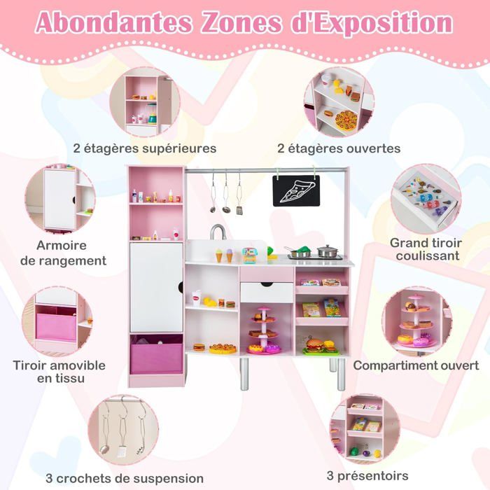 Montessori Ensemble de jouets de cuisine pour enfants de 3 à 8 ans,couleurs pastel,avec vaisselle,couverts et étagère - Jeux - Jouets