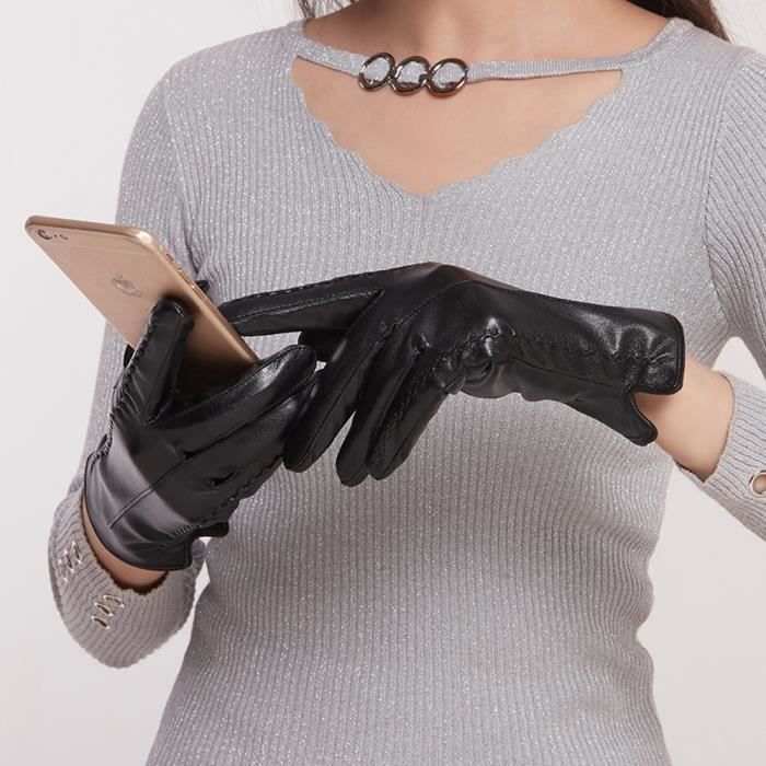 GOURS – gants d'hiver en cuir véritable pour femme, doublure polaire douce,  noir, peau de chèvre