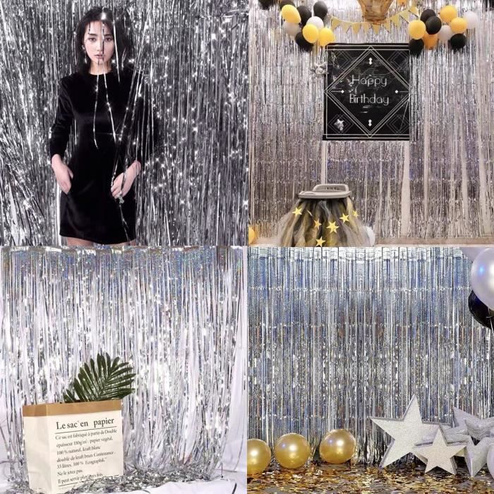 OEMG 4 Pièces Argent Rideau Métallique De Frange Brillant Rideau à