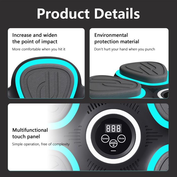 Machine De Boxe Musicale Bluetooth - 15 Vitesses, Lumière LED, Compteur - Pour Enfants Et Adultes - Installation Murale Facile - 2