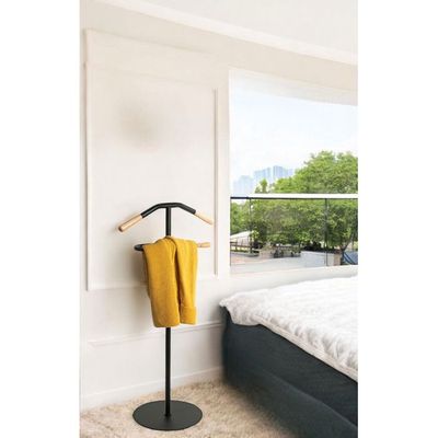 Valet De Nuit Bremermann Hauteur 107 Cm Noir - Porte-Manteau Chambre Avec Étagère & Cintre - Design Élégant