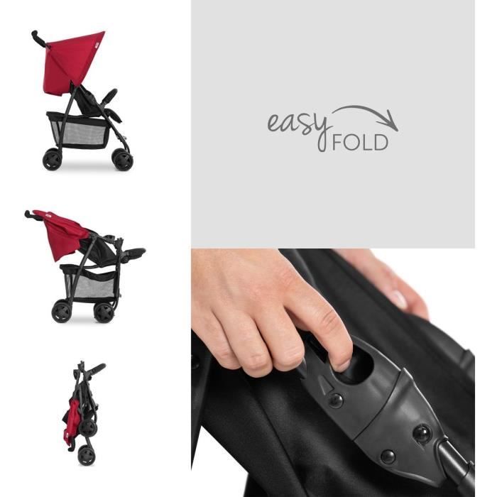 Poussette Premium KIDIZ Pliable 360° – Rouge, Harnais 5 Points, Porte-boisson, Housse Pluie, Dossier Réglable