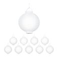 Relaxdays Lampion chinois LED abat-jour papier lanterne boule 20 cm rond décoration set de 10 à piles, blanc - 4052025243517-0