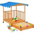 Maison de jeu d'enfants et bac à sable en bois de sapin bleu avec toit de protection UV50 - VidaXL-0
