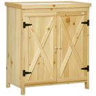 Armoire de jardin - Outsunny - plateau métal galvanisé - 2 portes avec poignées - pieds surélevés - 80 x 45 x 92 cm - bois naturel