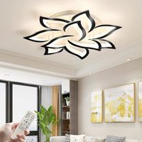 Ganeed Plafonnier LED,plafonnier moderne en forme de fleur à intensité variable avec télécommande,acrylique 10 pétales,Blanc noir