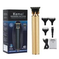 Or avec boîte Kemei – tondeuse à cheveux électrique pour hommes, Rechargeable par USB, 0mm, coupe-cheveux pou