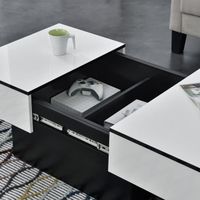 Table Basse de Salon Stylé avec 2 Espaces de Rangement Panneau de Particules 40 x 80 x 60 cm Noir Blanc Brillant [en.casa]