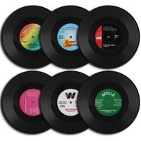 6PCS Sous-Verres en Vinyle avec Enregistrement CD rétro, Dessous de Verre, Tapis de Table Vinyle pour Boissons Froides Chaudes