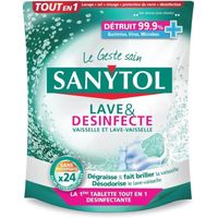 LOT DE 4 - Sanytol Tablette Désinfectante Lave-Vaisselle 24 Tablettes