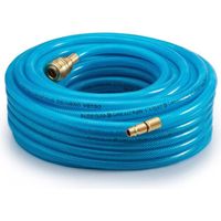 Scheppach Tuyau Spirale à Air Comprimé 10 M Bleu, Raccord 1/4'', Raccord Rapide, Compatible Avec