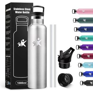 Gourde Isotherme Sport The Coldest - 46 Oz, Acier Inoxydable, Couvercles 3 En 1 (gorgée, Paille, Poignée)