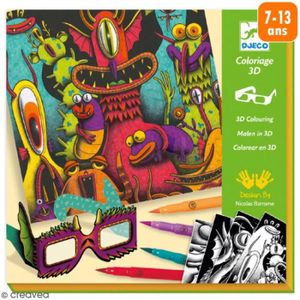 JEU DE COLORIAGE - DESSIN - POCHOIR Coffret coloriage 3D - DJECO - Monstres drôles - M