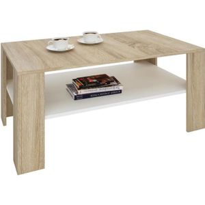 TABLE BASSE Table basse LORIENT, table de salon rectangulaire avec 1 étagère espace de rangement ouvert, en mélaminé décor chêne sonoma et blanc