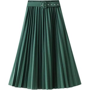 JUPE Midi Jupe Plissée Femme Taille Élastique avec Ceinture Longue Taille Haute en Forme de A Line Jupe Casual - Vert