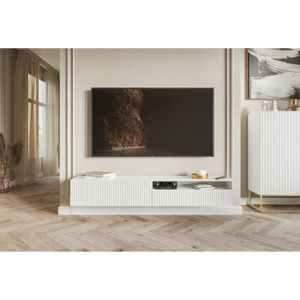 Meuble TV suspendu bois et blanc porte infrarouge sur CDC Design