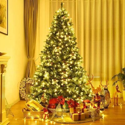 GOPLUS Sapin De Noël Lunimeux 210CM-460 LED Ampoules Blanc Chaud-925 Branches En PVC/PE Et 61 Pommes De Pin - Maison