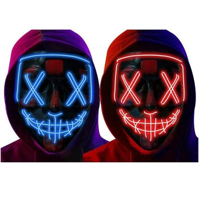 Masque Décoratif Avec Lumières LED Clignotantes Rouge Et Bleu - 3 Vitesses, Avec Ruban - Neuf Avec étiquettes, Couleur Rose